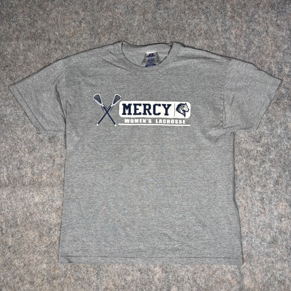Mercy Womens Lacrosse T-Shirt Medium Gray Russell Athletic NuBlend Graphic Tee